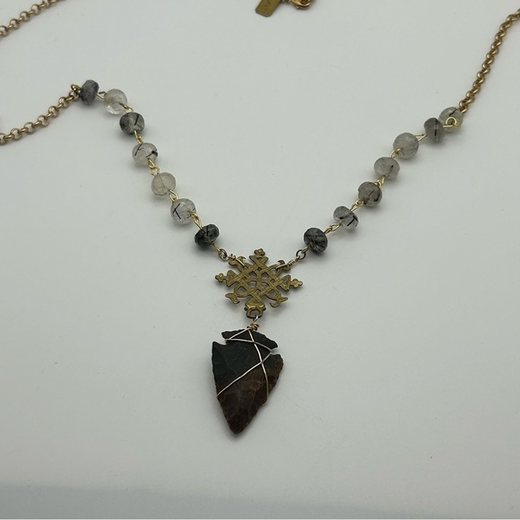 Gypset Honey Gold Tone Chain Necklace Genuine Quartz Arrowhead Pendant 33" - Picture 8 of 12